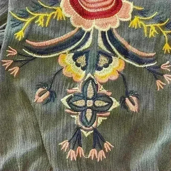 Embroidered Slate Gray Dress Size Small Cotton Polyester Blend - Picture 6 of 7